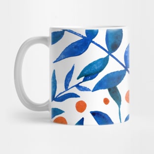 Watercolor branches and berries - blue and orange Mug